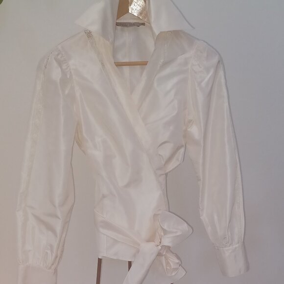 Rickie Freeman Teri Jon 100% Silk Cream Blouse - Picture 8 of 8